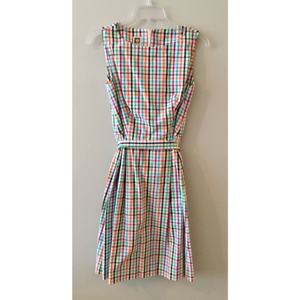 Anne Klein Seersucker Dress in Plaid w/ Belt